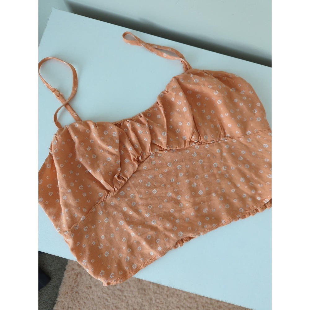 💜5 for $15💜LA Hearts Orange Ribbed Floral Cropped Tank Top Size L